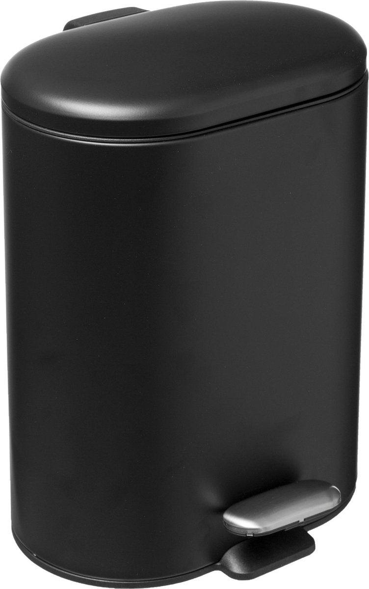Poubelle/poubelle à pédale noire en acier inoxydable 6 litres - 15x24x30 cm