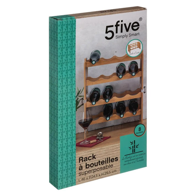 Stapelbaar bamboe flessenrek/wijnrek voor 8 flessen 46 x 24,5 x 29,5 cm - Wijnfles houder