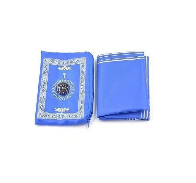 Tapis de prière de voyage avec boussole - Bleu clair