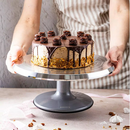 Luxe Taartplateau – Draaibaar Taartplateau - Cake Stand – Ø30 cm – Geborsteld RVS