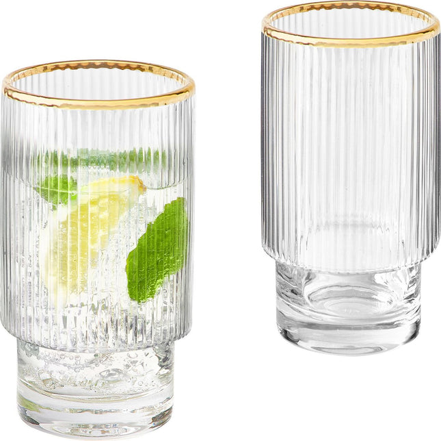 Ripple longdrinkglazen - Goude rand - 6 Delig Set -295 ml - Stapelbaar