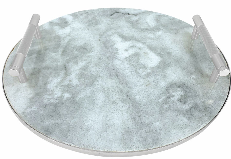 Marmeren dienblad rond met handvatten – plateau 30 cm, zwart of wit – foto 2