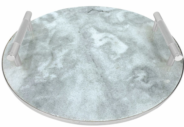 Servierplatte Tablett Marmor rund mit Griffen 30 cm