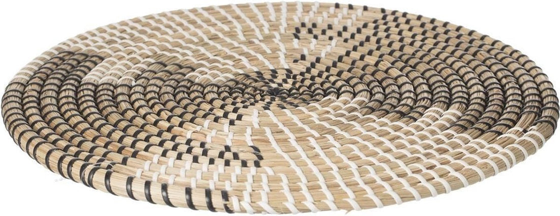 Ronde placemat zeegras zwart-wit – tafelonderlegger, Ø 35 cm