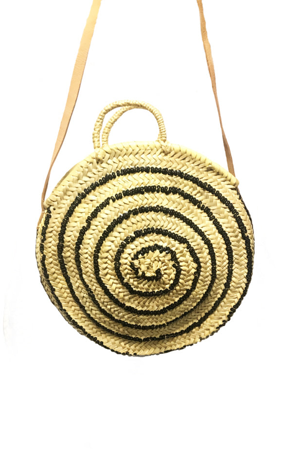 Sac rond en rotin de paille M avec sequins