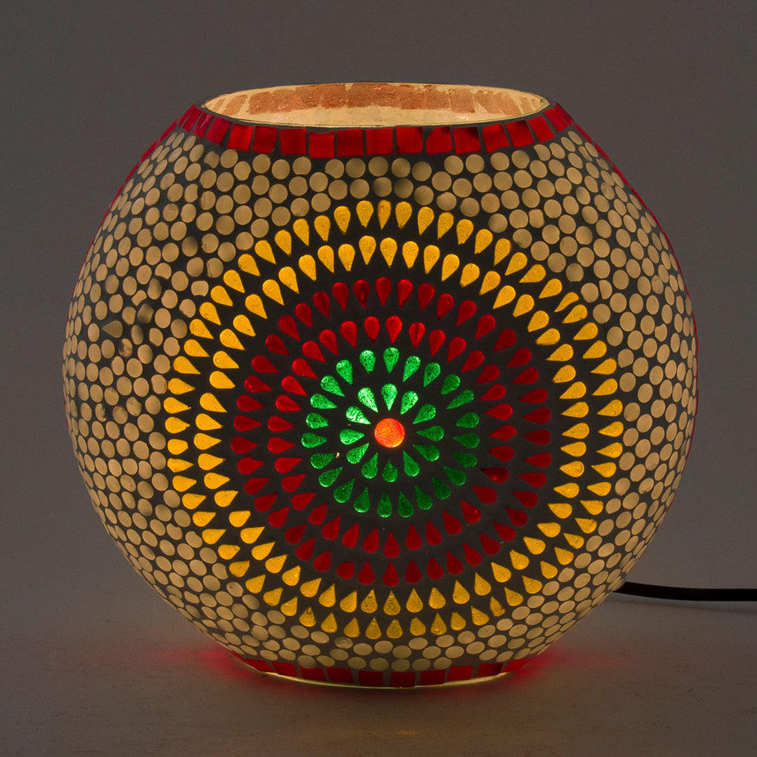 Lampe de table ronde en verre mosaïque Blanc - boule multicolore