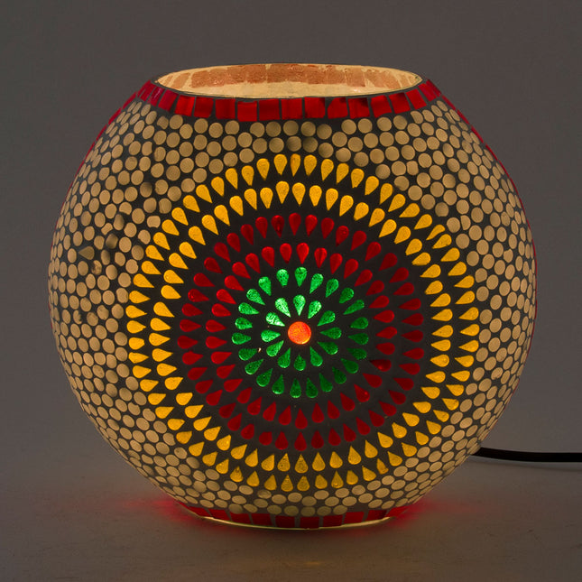 Runde Tischleuchte Glasmosaik Weiß – buntkugel