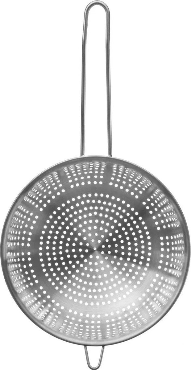 Passoire ronde/tamis avec longue poignée argent 18 x 7 cm en acier inoxydable