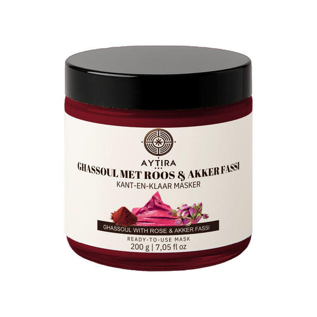 AYTiRA Ghassoul mit Rose & Aker Fassi – Fertige Gesichtsmaske – 200 g – Natürliche Rhassoul-Tonerde – Strahlende & beruhigende Haut