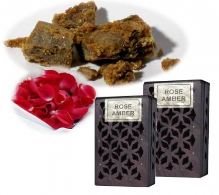 Résine d'encens Rose / Ambre dans une boîte en bois
