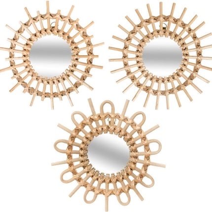 Rattan-Spiegelset 3-teilig - Ø 28 cm - Natur