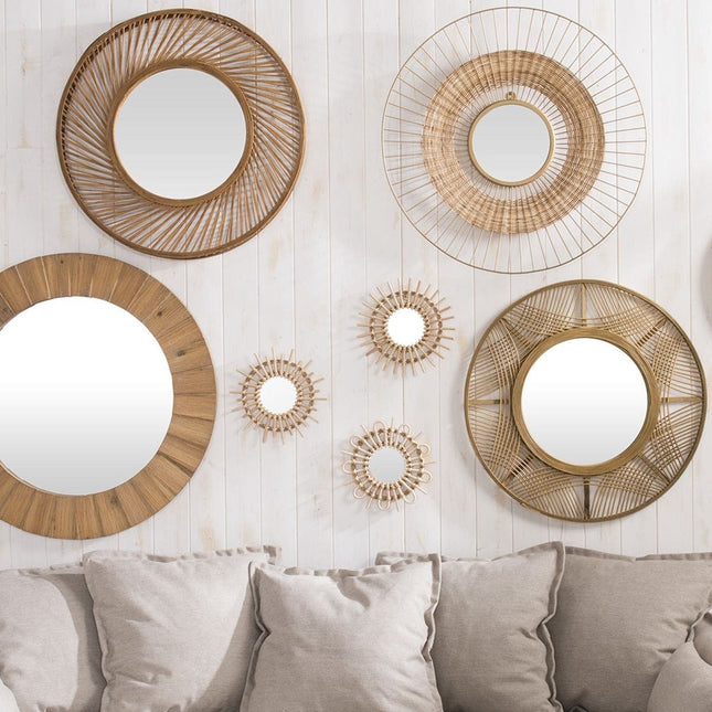 Rattan-Spiegelset 3-teilig - Ø 28 cm - Natur