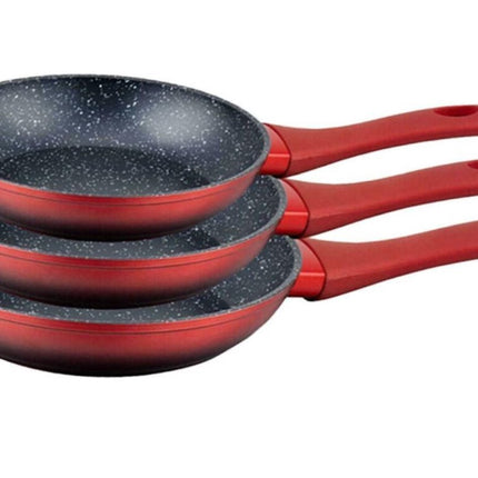 Koekenpannenset 3-delig (rood) Marmeren coating