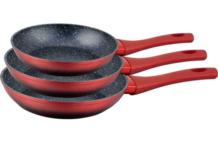 3-piece frying pan set (red) marble coating