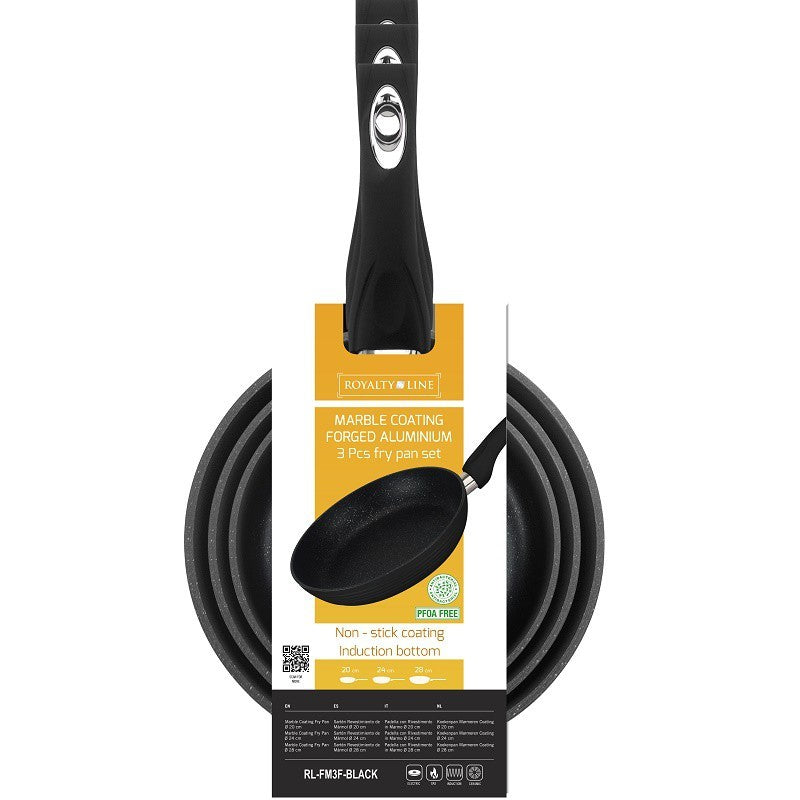 Royalty Line 3-piece marble coating pan set - Black