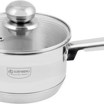Edënbërg - Edelstahl Stieltopf mit Glasdeckel Ø16 cm - 1.5 L - 5-Schichtboden
