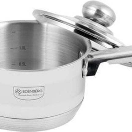Edënbërg - Edelstahl Stieltopf mit Glasdeckel Ø16 cm - 1.5 L - 5-Schichtboden