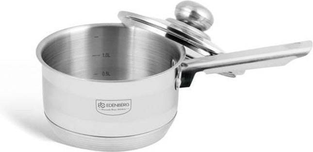 Edënbërg - Edelstahl Stieltopf mit Glasdeckel Ø16 cm - 1.5 L - 5-Schichtboden