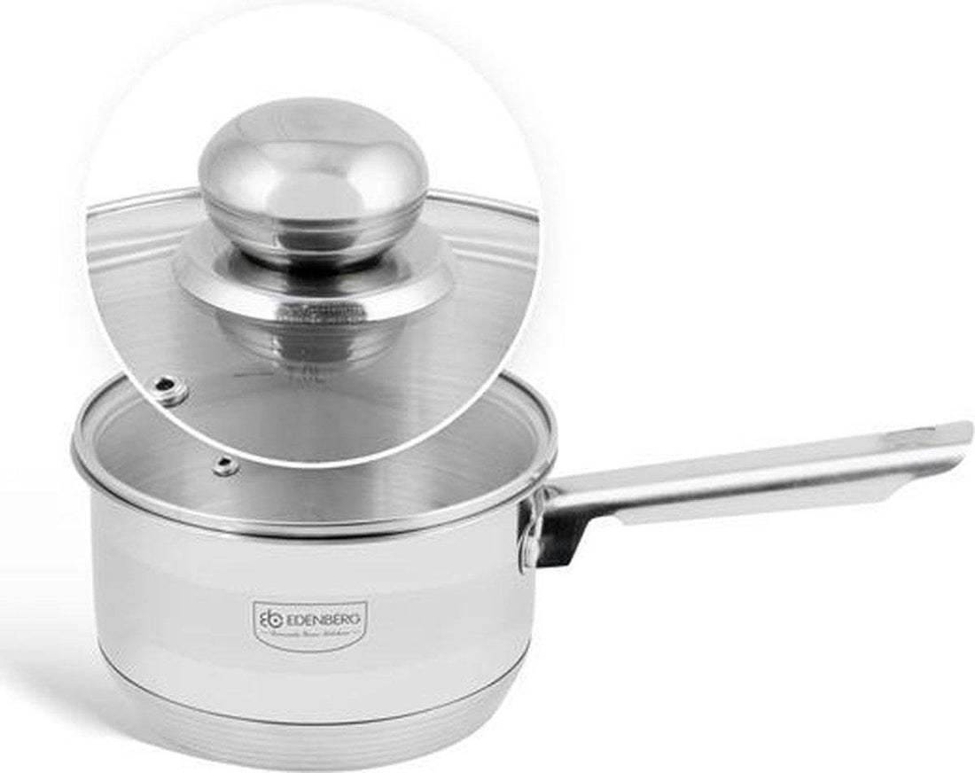 Edënbërg Casserole en acier inoxydable avec couvercle en verre Ø12 cm - 0.6 L - 5 couches