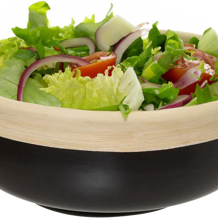 Serveerschaal/saladeschaal - zwart - bamboe - 20 x 8 cm
