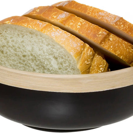 Serveerschaal/saladeschaal - zwart - bamboe - 20 x 8 cm