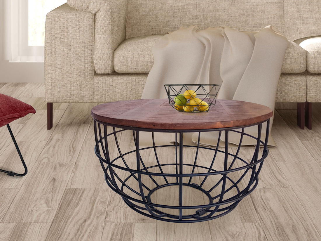Table basse ronde | ø 55 cm | Industrielle - Métal - Noir/Marron foncé