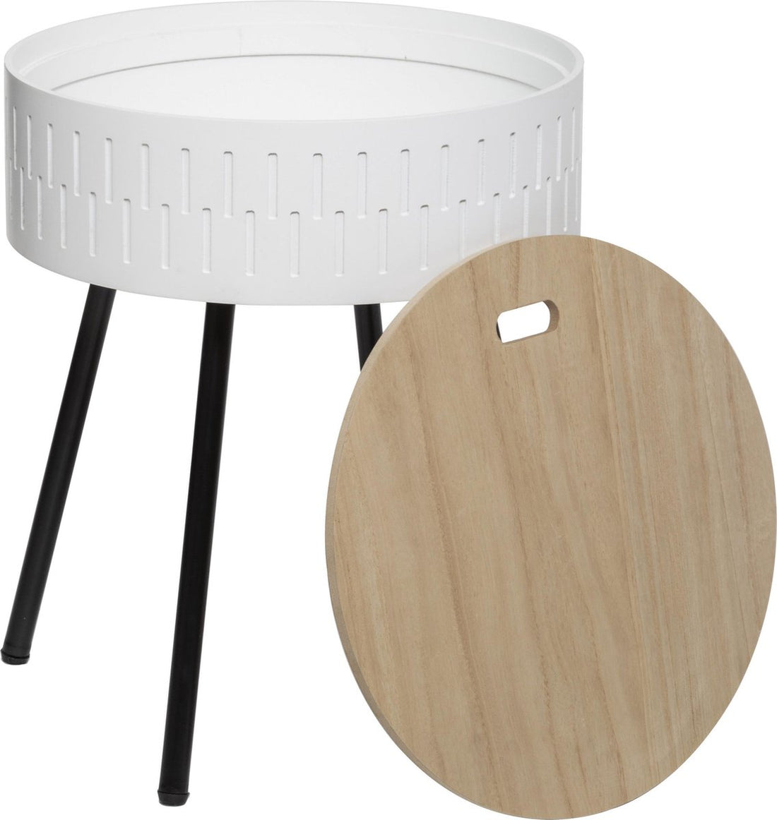 Scandinavische bijzettafel wit met opbergruimte – rond, Ø 38,5 x 45,5 cm – foto 2