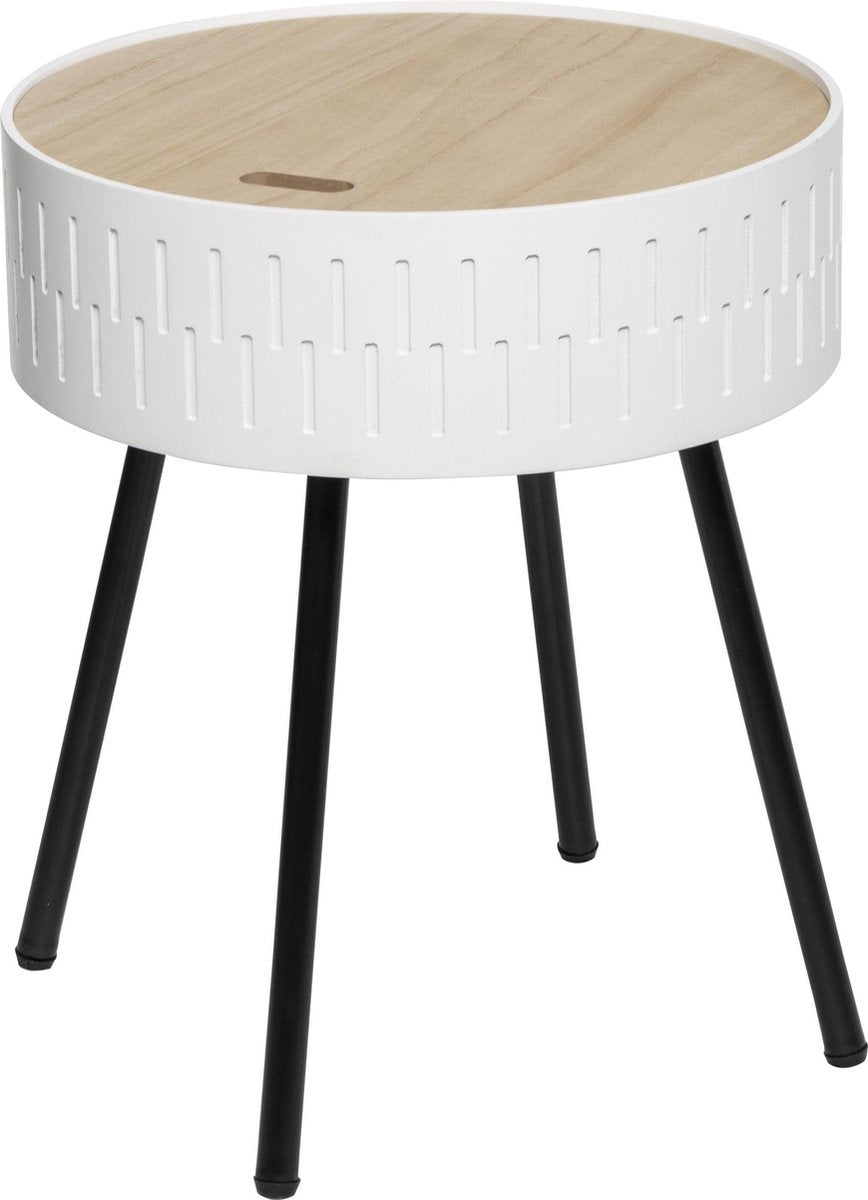 Scandinavische bijzettafel wit met opbergruimte – rond, Ø 38,5 x 45,5 cm