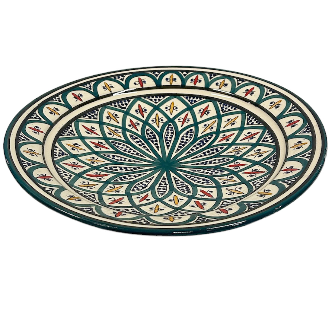 Plat en terre cuite 35 cm vert et bleu