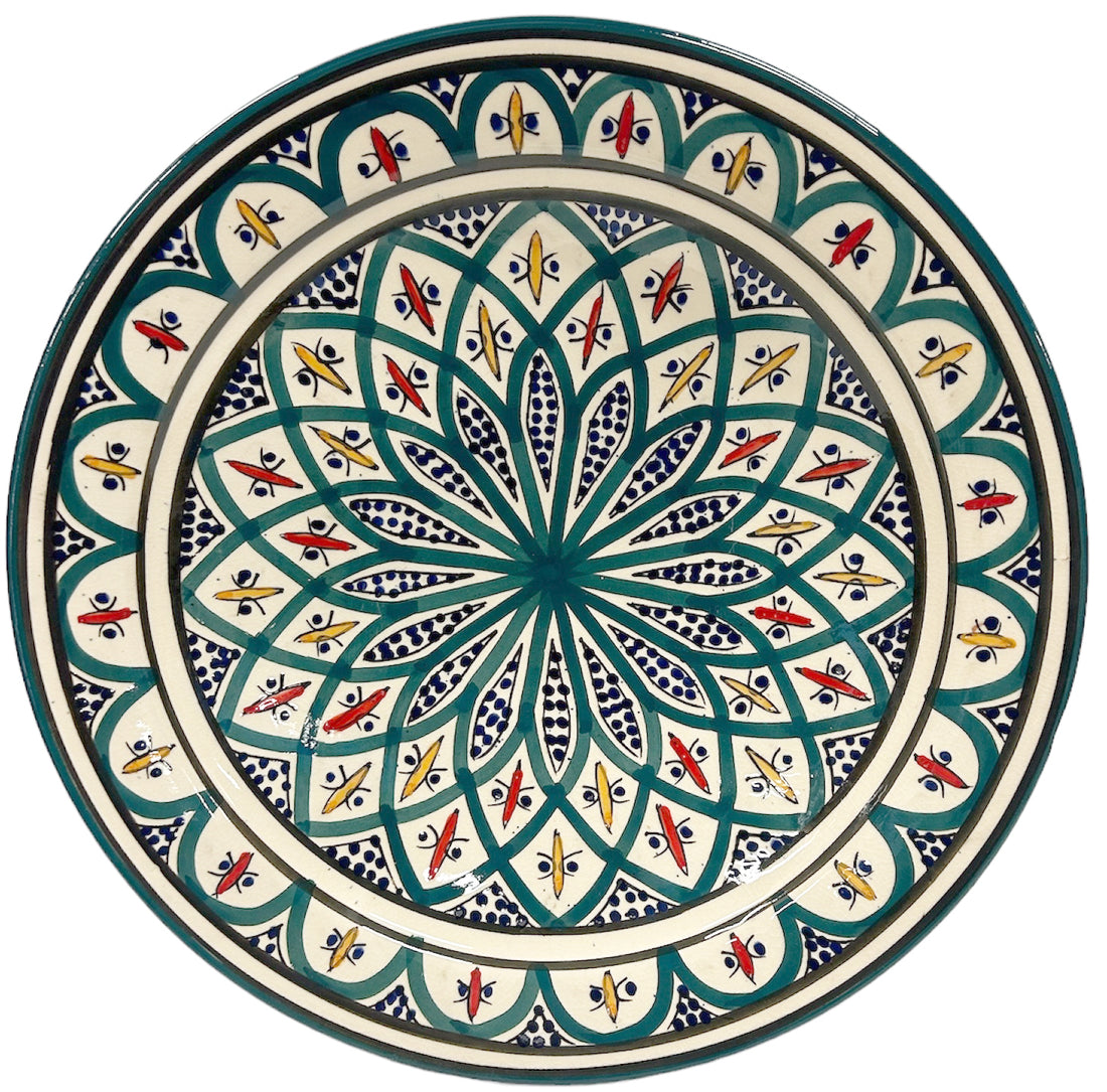 Plat en terre cuite 35 cm vert et bleu