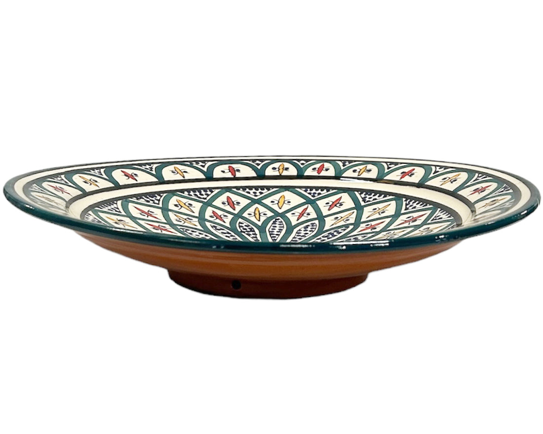 Plat en terre cuite 35 cm vert et bleu