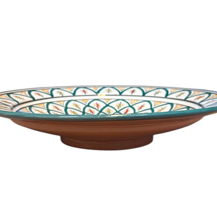 Marokkanische Schale Ø35 cm – Handgemachte Keramik – Grün mit orangefarbenen Details