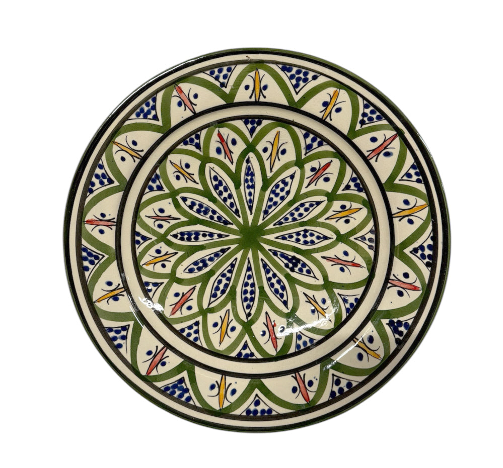 Plat en faïence vert et blanc Ø 25