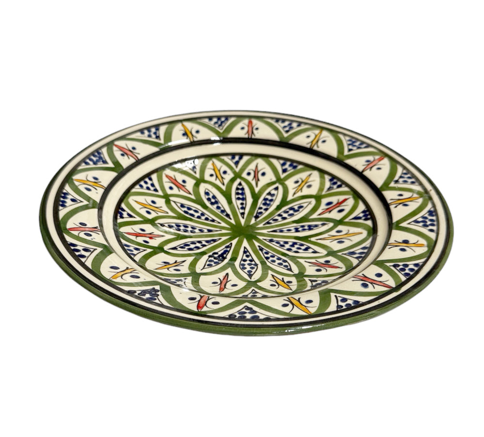Plat en faïence vert et blanc Ø 25
