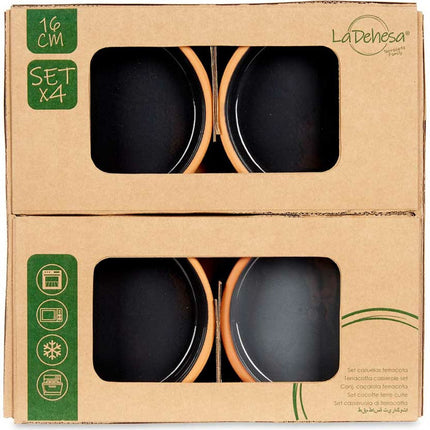 Set 4x Tapas-/Crème-Brûlée-Schälchen Terracotta/Schwarz 16cm