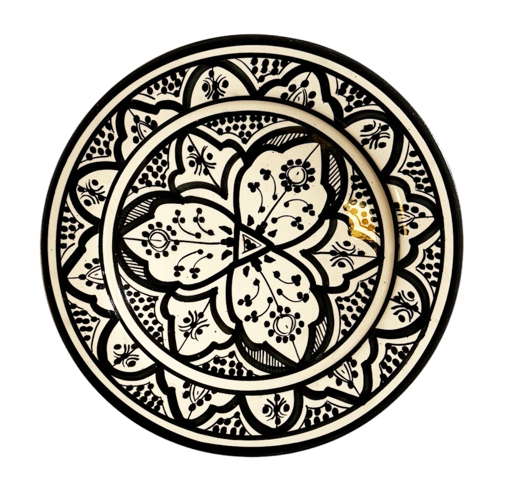 Assiette marocaine en céramique noir et blanc Ø26