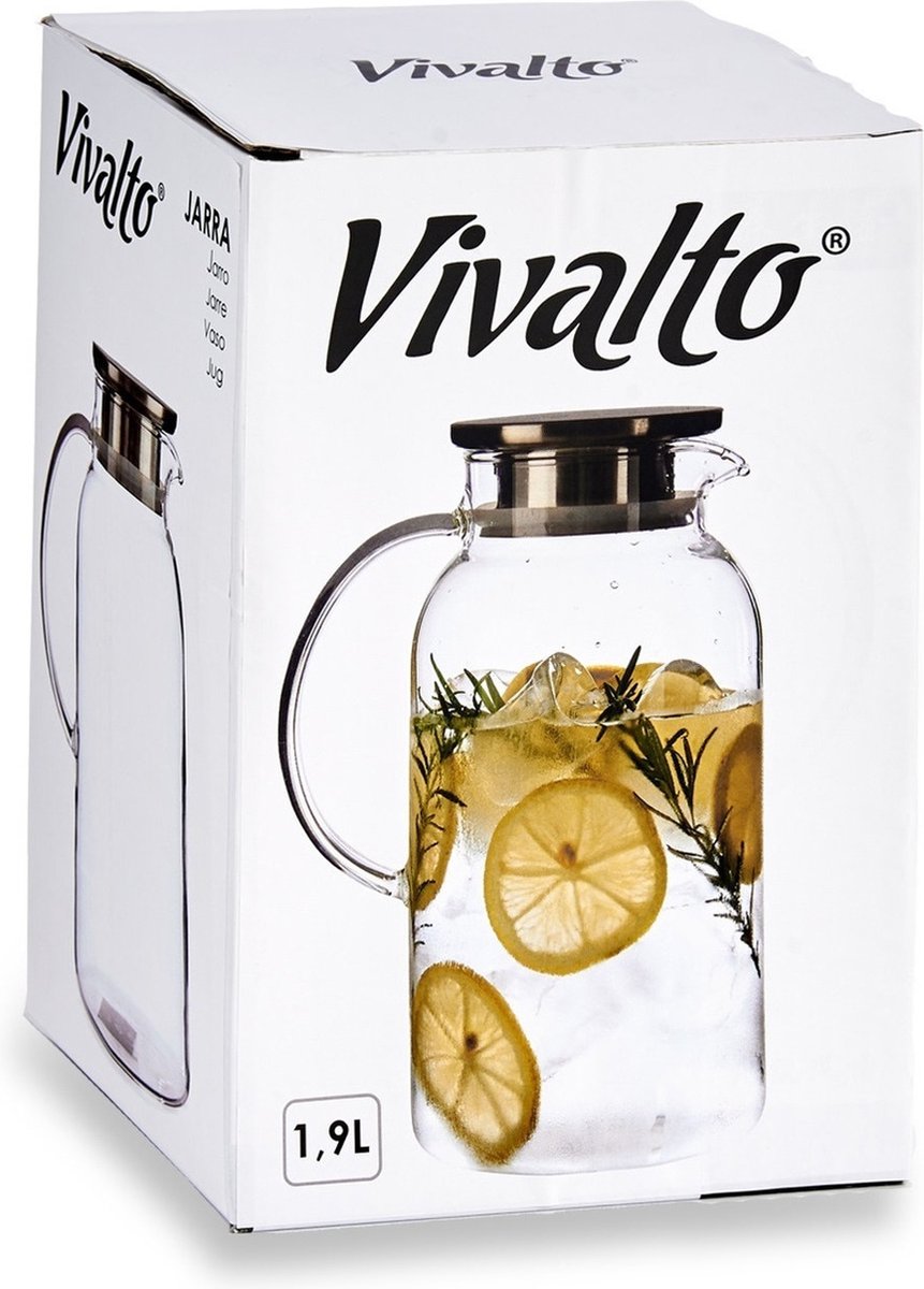 Glass juice pitcher/decanter with luxury lid, 1.9 liters