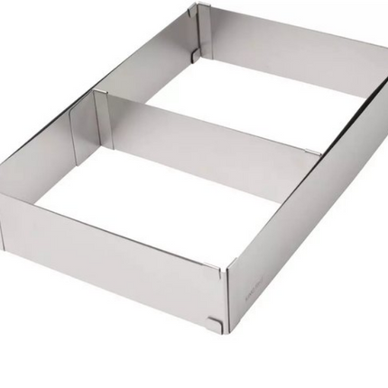 Kinghoff Verstellbare Kuchenform, quadratisch – Edelstahl, mit Schiebewand, 27,5x18,5 bis 52,4x34 cm – Backform – Tortenform