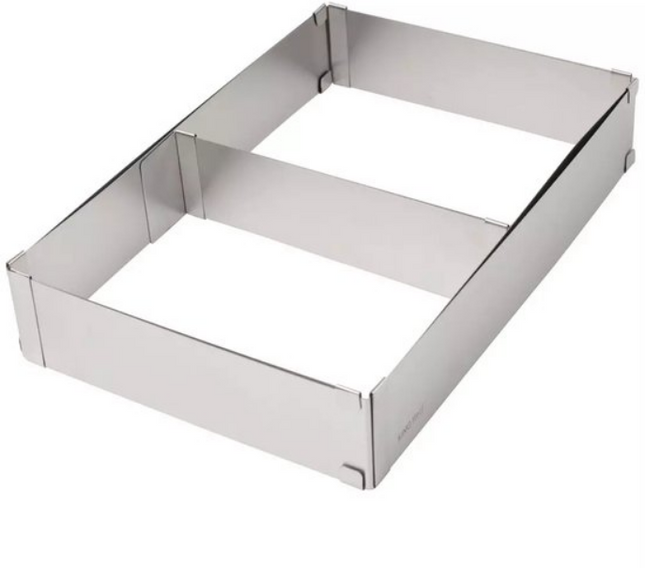 Kinghoff Verstellbare Kuchenform, quadratisch – Edelstahl, mit Schiebewand, 27,5x18,5 bis 52,4x34 cm – Backform – Tortenform
