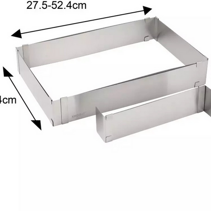 Kinghoff Verstellbare Kuchenform, quadratisch – Edelstahl, mit Schiebewand, 27,5x18,5 bis 52,4x34 cm – Backform – Tortenform