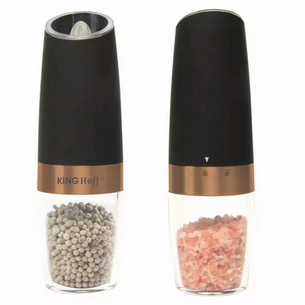 Kinghoff Elektrische Peper- en Zoutmolens – Zwaartekracht Bediening, LED Verlichting, Instelbare Maalgraad (Mat Zwart, Set van 2) - Peper en Zoutstel