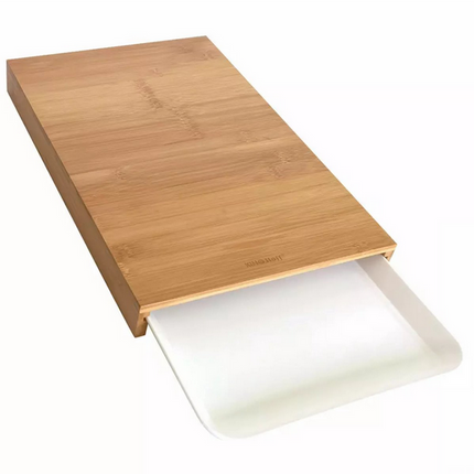 Kinghoff Bamboe Snijplank met Opvangbak – Natuurlijk Materiaal, Anti-Slip, Multi-functioneel (38x25 cm) – Inclusief Wit Kunststof Serveerbakje