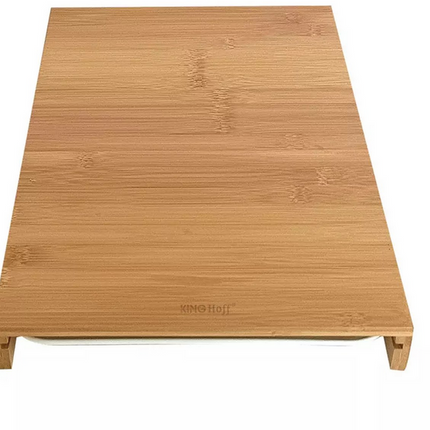 Kinghoff Bamboe Snijplank met Opvangbak – Natuurlijk Materiaal, Anti-Slip, Multi-functioneel (38x25 cm) – Inclusief Wit Kunststof Serveerbakje