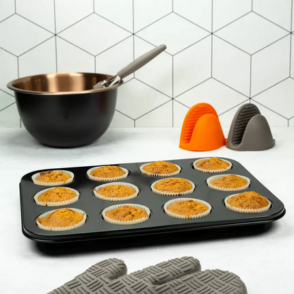 Kinghoff Cupcakeform – 12-teilige Muffinbackform, 35 x 26 x 3 cm – Ofenfest bis 250°C – Spülmaschinenfest – Kuchenform – Backform