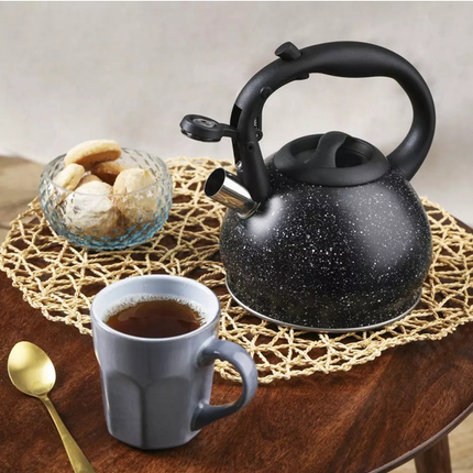 Kinghoff Waterkoker met Zeef - Roestvrij Staal 1.2L - Zwart Marmer Design - Geschikt voor Alle Kookplaten Inclusief Inductie - Theepot - Fluitketel