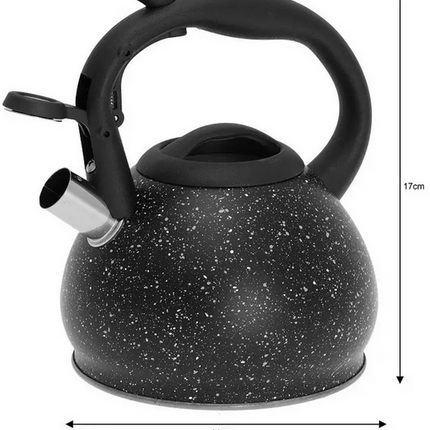 Kinghoff Waterkoker met Zeef - Roestvrij Staal 1.2L - Zwart Marmer Design - Geschikt voor Alle Kookplaten Inclusief Inductie - Theepot - Fluitketel