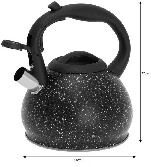 Kinghoff Waterkoker met Zeef - Roestvrij Staal 1.2L - Zwart Marmer Design - Geschikt voor Alle Kookplaten Inclusief Inductie - Theepot - Fluitketel