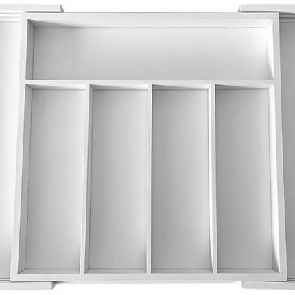 Kinghoff Bambus-Schubladen-Organizer Weiß - Ausziehbar (31-52 cm) - 7 Aufbewahrungsfächer - Besteckschubladen-Organizer - Natürlicher Bambus - Besteckkasten-Organizer