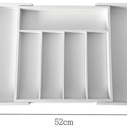 Kinghoff Bambus-Schubladen-Organizer Weiß - Ausziehbar (31-52 cm) - 7 Aufbewahrungsfächer - Besteckschubladen-Organizer - Natürlicher Bambus - Besteckkasten-Organizer