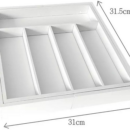 Kinghoff Bambus-Schubladen-Organizer Weiß - Ausziehbar (31-52 cm) - 7 Aufbewahrungsfächer - Besteckschubladen-Organizer - Natürlicher Bambus - Besteckkasten-Organizer